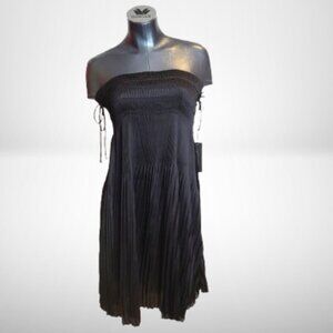 Rachel Zoe Strapless Pleated Midi Dress NWT Black Size S